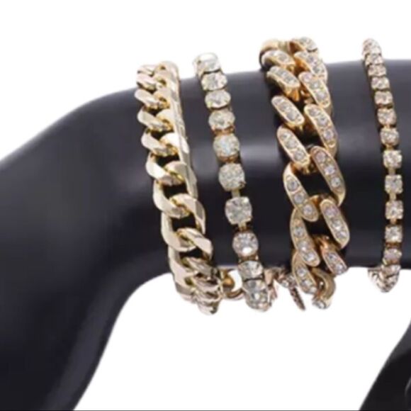 Gold Rhinestones Stackable Bracelets Sets - NEW - Picture 4 of 4